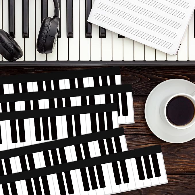 BeYumi Piano Keyboard Border Trim - 65ft Back to School Music Piano Keyboard Straight Rolled Border Trim Black White Music Keys Bulletin Board Borders School Classroom Office Chalkboard Party Decor
