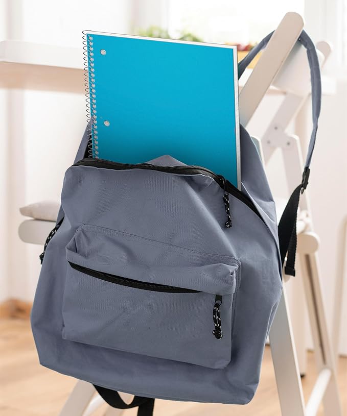 Dunwell 1 Subject Spiral Notebook, Blue Plastic Cover, 100 Sheets (200 Pages) 8x10.5 Paper, Wide Ruled Composition Notebooks with Poly Pocket Dividers, 3-Hole Punch Perforated Pages | 100 Sheets (200 Pages), Wide Ruled Paper, Poly Pocket Dividers, 3-Ho...