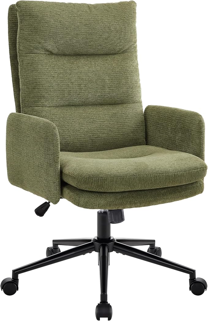IWMH High Back Home Office Chair,Upholstered Desk Chair with Armrests | Ergonomic Comfy Office Desk Chair,Height Adjustable Armchair with Wheels, 360° Swivel Computer Task Chair (Green)