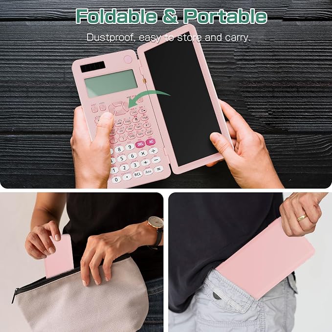 991ES MAX 417 Functions Scientific Calculators 4-Line Display with Notepad | ROATEE Rechargeable CalcNote, Foldable Portable for High School College Students and Teacher Back to School Supplies(Pink)