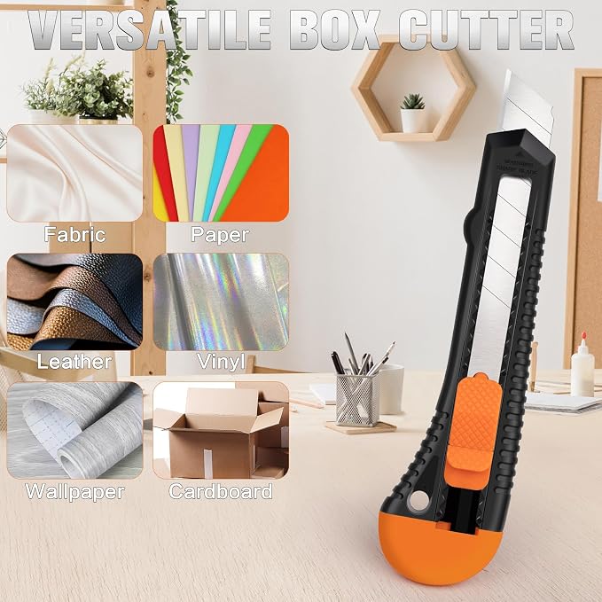 16 Pack Box Cutter Retractable, 18mm Utility Knife, Razor Knife | Snap-off blade box cutters for paper, plastic, cardboard, vinyl and leather, exacto knife for home, office, heavy-duty use