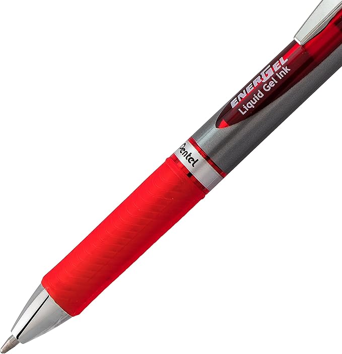 Pentel EnerGel RTX Retractable Liquid Gel Pen, Bold Line, Metal Tip, Red Ink 2-Pack (BL80BP2B)