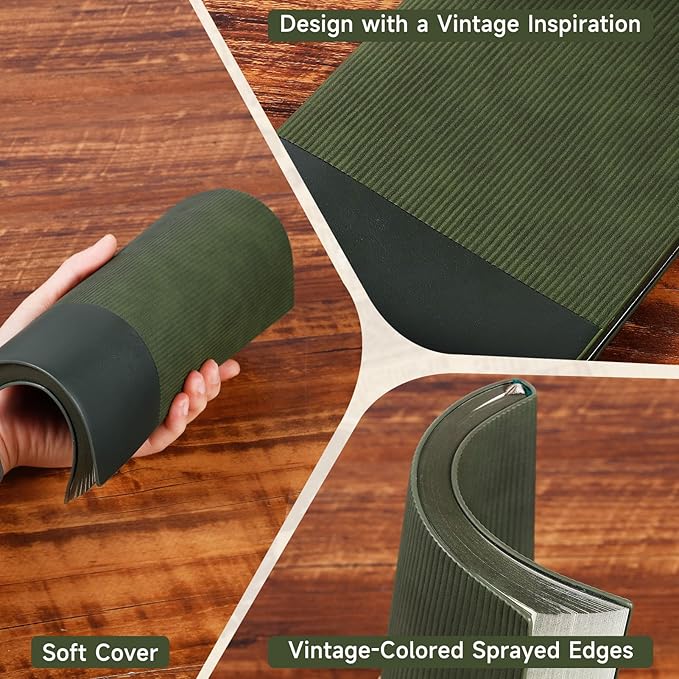 Lined Journal Notebook for Work College Ruled Note Book 5.8"x8.3"A5 PU Leather Daily Journaling 216 Pages for Women Men Writing Home School Supplies Business (Dark Green)