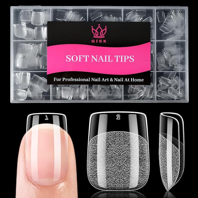 Extra Short Square False Nail Tips, 15 Sizes 510 PCS Clear French Press On Fake Nail Pre-shaped Half Matte Full Cover Gel Nail Tip Extensions Thick Long Lasting for DIY Beginners & Salon Manicure