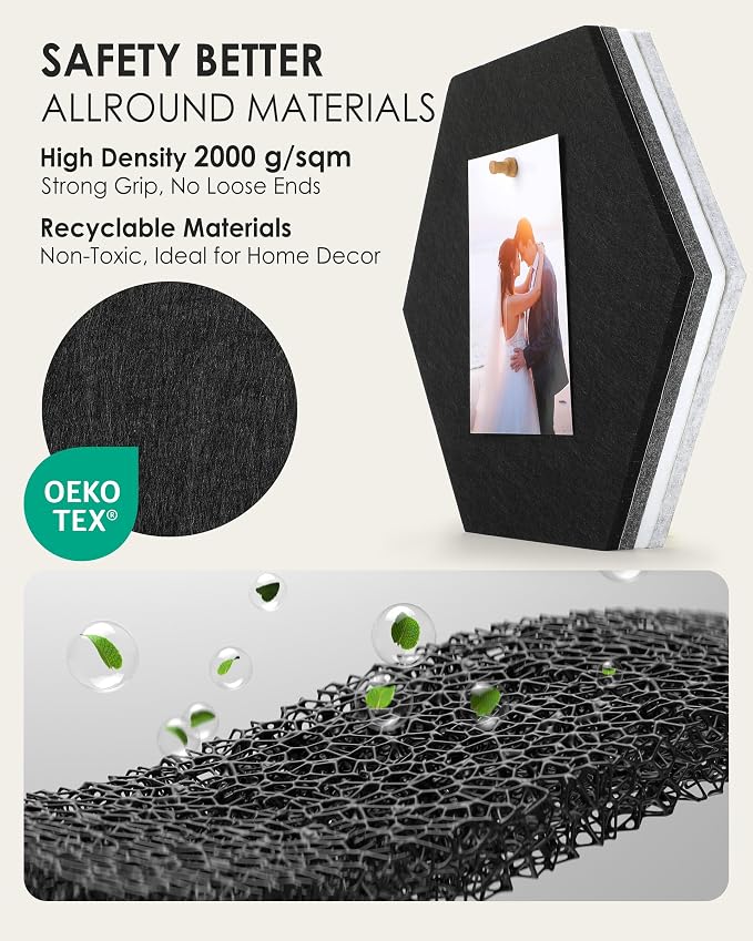 MaxGear Hexagon Bulletin Board, 8Pcs Wall Panels Office Decor Gradual Grey | Large Cork Boards For Walls Alternative, Hexagon Felt Wall Tiles Vision Board Pictrure Room Wall Decor With Push Pins