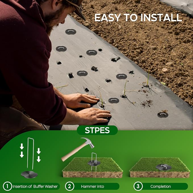 400 Pcs Garden Stakes Landscape Staples Set, 6 Inch 11 Gauge Heavy Duty Galvanized 200 U-Shaped Pins with 200 Gaskets for Weed Barrier Fabric, Grass Sod, Artificial Turf & Yard Landscaping