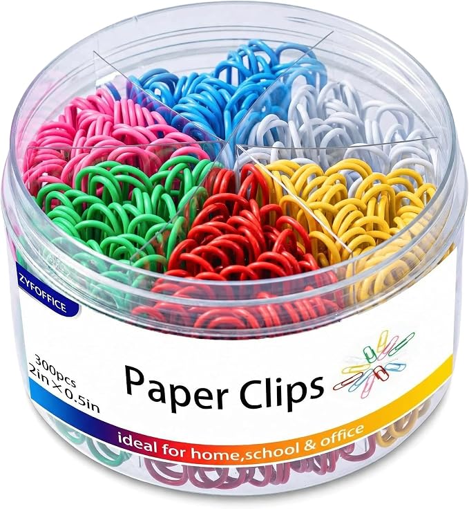 Colored Jumbo Paper Clips, 2 Inch (50mm), 300PCS | Vinyl Coated, Rust Proof, Storage Box Included, For Office School Home Document