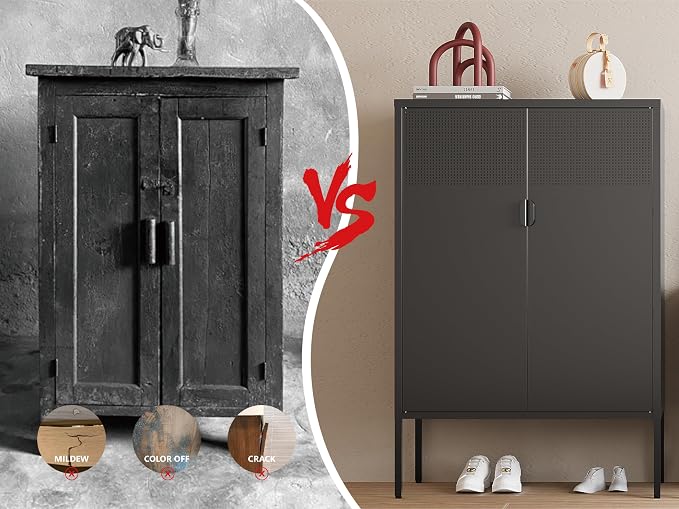 Metal Storage Cabinet,2 Door TV Stand, Metal Mesh Accent Cabinet | Magnetic Door Closure,Low Storage Cabinets with Doors and Shelf for Home,Office,Living Room