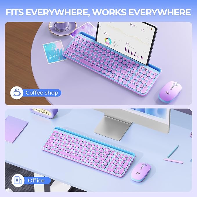 seenda CTU-301 Bluetooth Keyboard and Mouse Combo for iPad,Blue&Purple | Bluetooth+2.4G combo with tablet holder, full-size keys and quiet clicks for iPad, iPhone, Mac, Windows and Android.