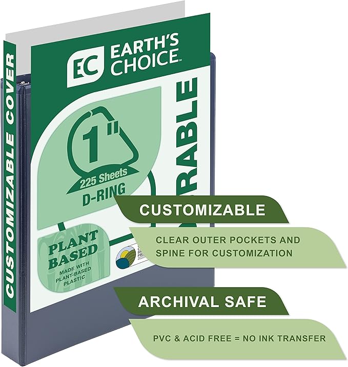 Samsill Plant Based Durable D-Ring Binders – 0.5 Inch 3 Ring Binder with 125 Sheet Capacity, Eco Friendly School and Office Supplies (Single, Indigo)