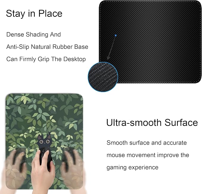 Anime Black Cat Square Mouse Pad,Cute Cat Mouse Pads for Wireless Mouse Desk Accessories,10"X8"Travel Mousepad with Non-Slip Rubber Base, Stitched Edge Mouse Pads for Desk,Computers,Laptop,Office Home