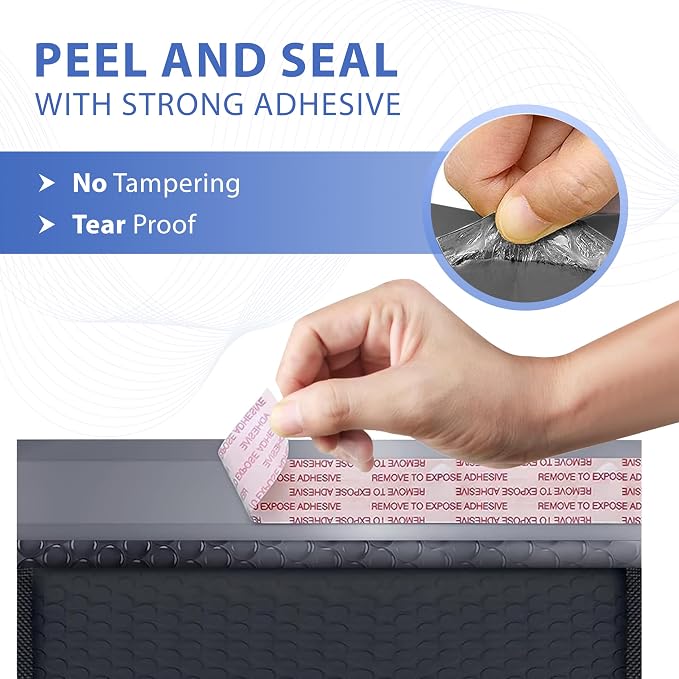Black Bubble Mailers 7.25x12, Self Seal Poly Padded Envelopes #1, 100 Pack | Fits Comics, Photos & Cards, No Tape Needed, Cushioned Protection, Water-Resistant Poly, Lightweight & Durable