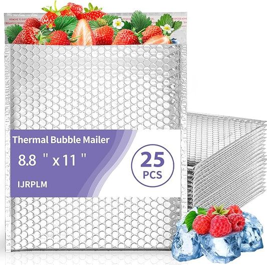 25 Pack Thermal Bubble Mailer, 8.8 x 11" Metallic Bubble Mailers, Self Seal Cool Mailers, Foil Mailing Envelopes, Waterproof Padded Envelopes, Insulated Shipping Bags for Cold Shipping