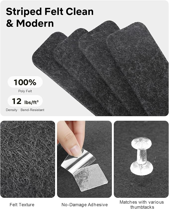 Small Cork Bulletin Board Tiles, Felt Wall Decor and Office Desk Accessories for Vision, Message Center, Picture and Prayer Board, Dorm, Room, Home Office Essentials and Organization(Charcoal Gray)