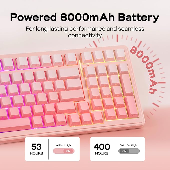 MechLands Aula F99 96% Wireless Gaming Keyboard, 8000mAh Battery, Creamy Gasket Mechanical Keyboard, BT/2.4GHz/USB-C, Hot-Swappable, Pre-lubed Linear Switch, Programmable RGB, Win/Mac (Pink Gradient)