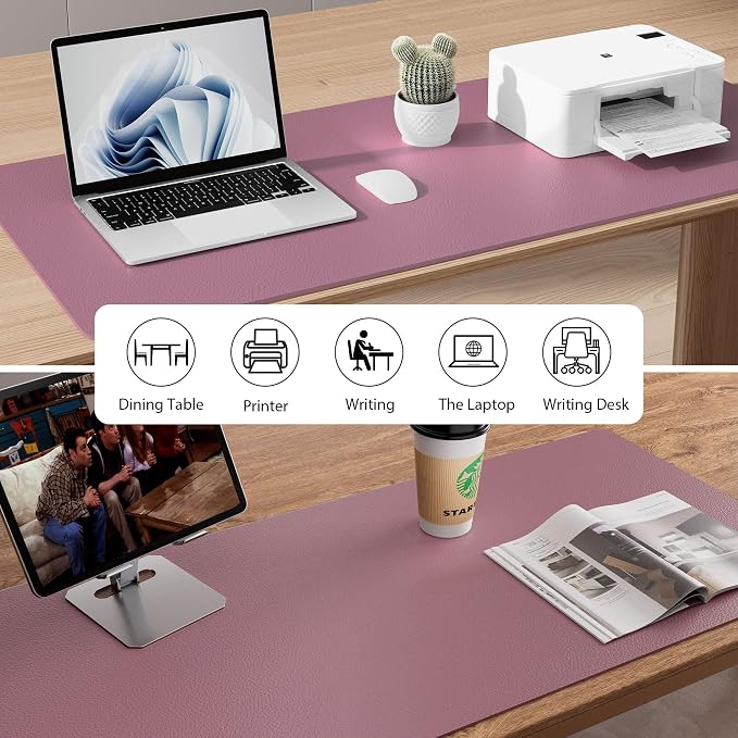 Aothia Leather Desk Pad Protector, Mouse Pad, Office Desk Mat,Non-Slip PU Leather Desk Blotter, Laptop Desk Pad, Waterproof Desk Writing Pad for Office and Home (Dark Pink, 23.6" x 13.7") (Pack of 2)