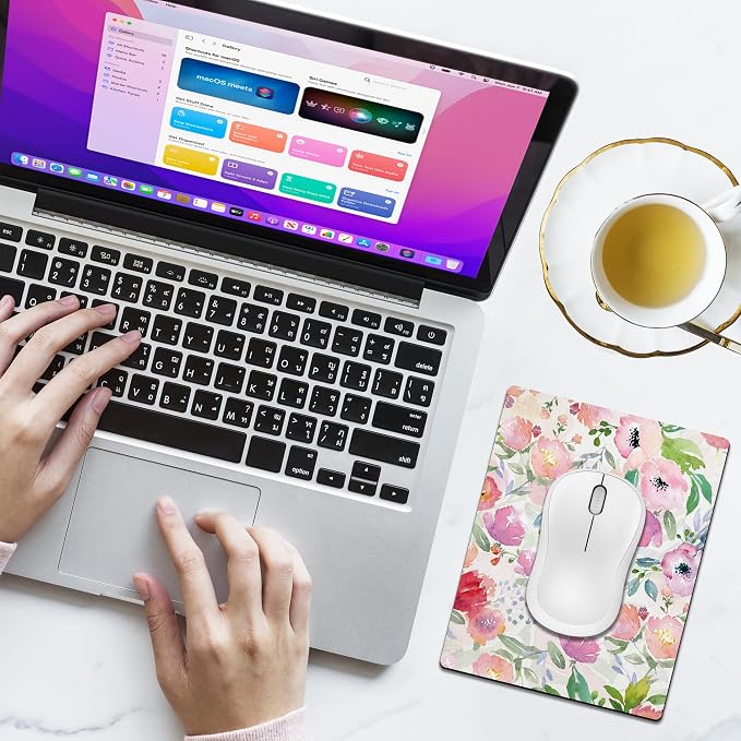 Small Mouse Pad Cute, Mini Mouse Pads for Wireless Mouse and Laptop, Travel Mousepad with Designs - Colorful Floral, Portable Mousepads - 5.5 x 7 in, Desk Decor for Women