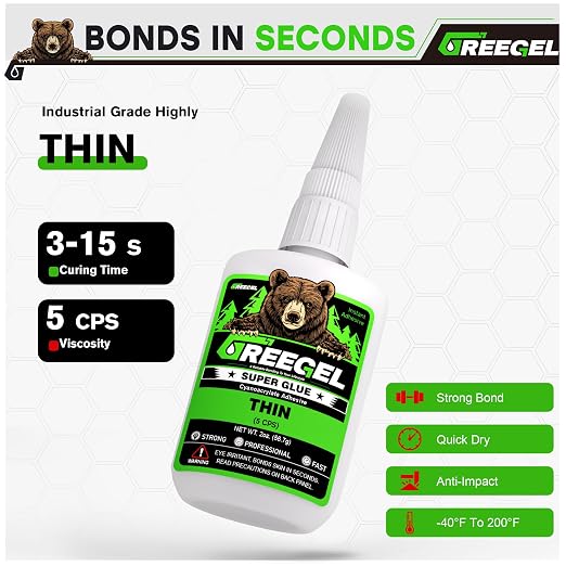 Thin Liquid Super Glue 2 oz + 3g Gel Glue for Woodworking, Clear CA | Clear Drying Formula, Precise Bonding and Gap Filling, Strong Cyanoacrylate Adhesive for Wood, Plastic, DIY Repairs,Ceramic