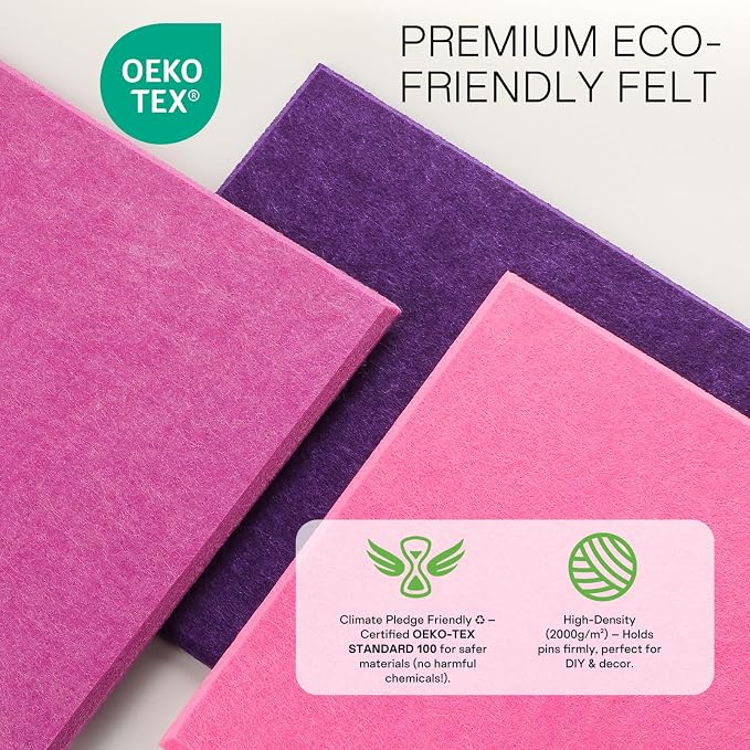 MaxGear Felt Bulletin Board 48" x 36", Violet Felt Wall Tiles Wall Decor | Modern Cork Board For Office Alternative, 12 Pack 11.8" x 11.8" Wall Panels With Push Pins, Vision Board Office & Home Decor