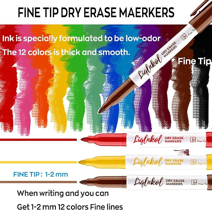 Dry Erase Markers with 12 Colors Fine Tip,144 Pack Bulk Set | Whiteboard Markers for Home, Office Supplies