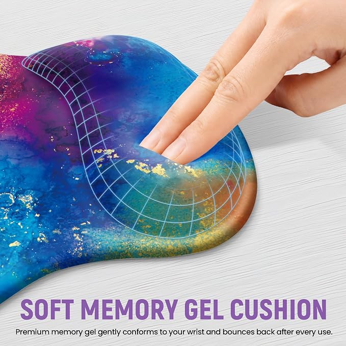 Ergonomic Mouse Pad with Wrist Rest, Gel Wrist Support, Gold Splash | 10.2 x 7.6 in Mouse Pad with Smooth Fabric Surface and Non-Slip Rubber Base for Office, Home, Study, and Gaming