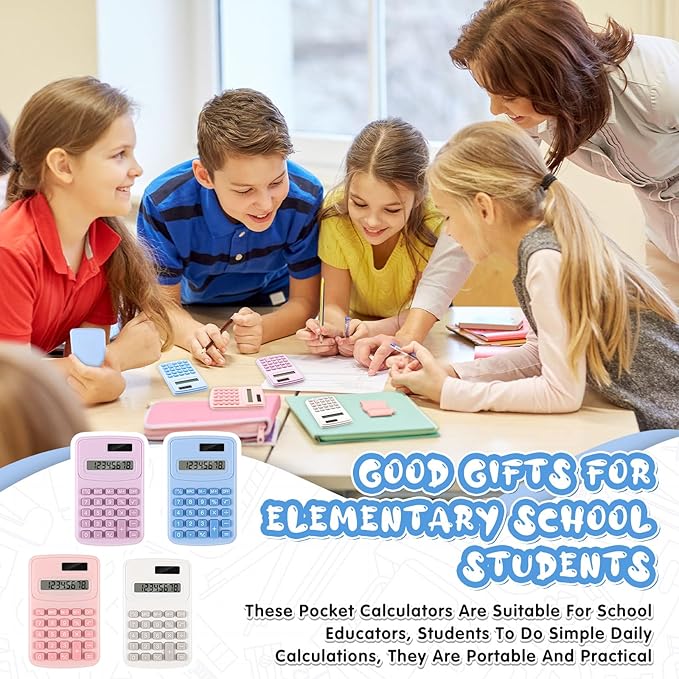 LEIFIDE 24 Pack Pocket Calculator Small Bulk Basic 4 Function Calculator 8 Digit Display Battery Powered for Desktop Home Office School Student Kids (Macaron Colors)