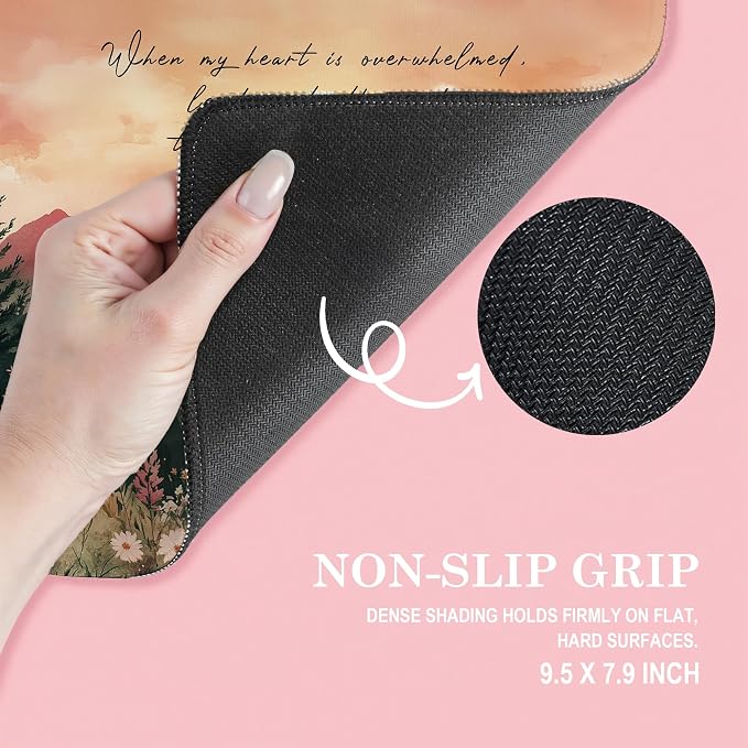 Floral Mountain Landscape Christian Bible Verse Mouse Pad, Inspirational Psalm 61:2 Scripture Mouse Pads Mousepad for Home Office Dorm Computers Laptop Supplies Desk Accessories, 9.5x7.9 Inch