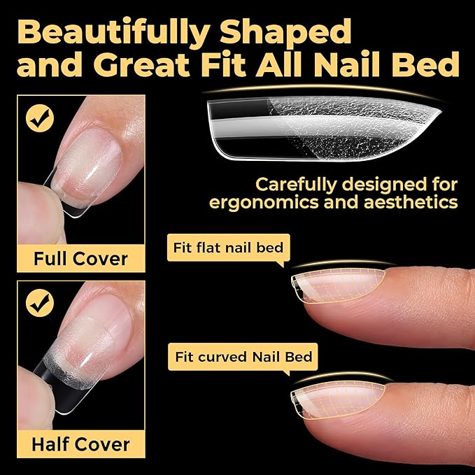 UNA GELLA Nail Tips Square, Pre-etched Matte Extra Short Square Press on Nails 240pcs Soft Gel Nail Tips Clear Acrylic Fake Nails for DIY Salon 12 Sizes At Home