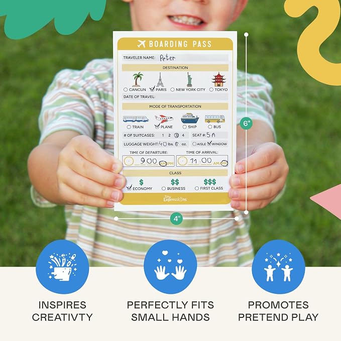 Kids Pretend Play Notepads - Boarding Pass & Report Card | 40 Pages Boarding Pass Notepad, 40 Pages Classroom Report Card Notepad, Travel Booking Agent &Teacher Imaginative Role Play