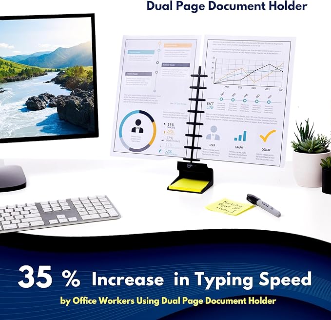 Note Tower Desktop Pro Dual Document Holder for Typing | Compact 2 Page Paper Holder Stand for Desk | Document Stand Holds Copy Paper, Photos & Post Notes | Dispenser includes 3x3 Sticky Notes | Black