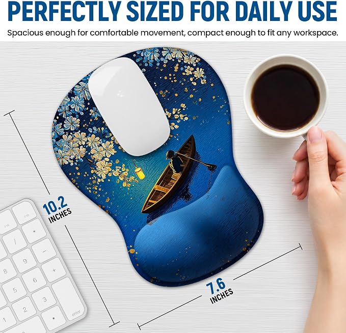 Ergonomic Mouse Pad with Wrist Rest, Gel Wrist Support, MoonRide | 10.2 x 7.6 in Mouse Pad with Smooth Fabric Surface and Non-Slip Rubber Base for Office, Home, Study, and Gaming