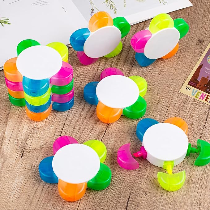 MultiColor Highlighters for Kids, 5-in-1 Petals Flower Shape Highlighter Pens, Fun & Cute Cartoon Markers, Fluorescent Watercolor Set for Arts Crafts, School Supplies & Childrens Toy Gifts