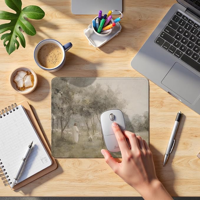 Vintage Christian Jesus with Lamb Mouse Pad, Christian Jesus Gifts Mouse Pads Mousepad for Office Desk Computers Laptop, Religious Office Supplies Desk Accessories, 9.5x7.9 Inch