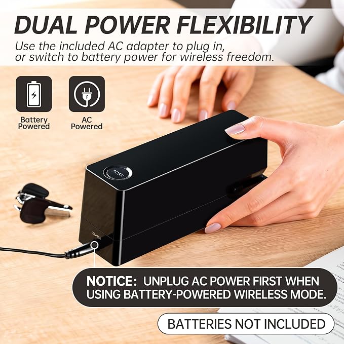 Deli Electric Stapler, Automatic Staplers for Desk, 25-Sheet Capacity | with 2000 Staples & Staple Remover, No-Jam, AC or Battery Powered Staplers for Office Home School, Black