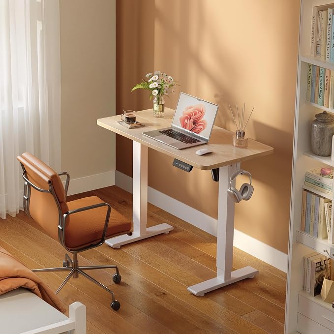 FEZIBO Standing Desk 32 × 19 Inch Electric Height Adjustable, Maple | Sit and Stand Up Adjustable Desk, Home Office Computer Desk with 3 Customizable Memory Presets