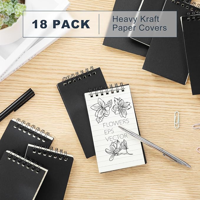 Tenceur 18 Pcs Pocket Notebook Bulk Small 3x5 Inch Spiral Notepads Mini Top Bound Notebook with Lined 120 Pages Ruled Memo Pads for Office College Nurse Essentials Back to School Gift