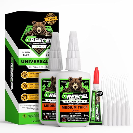 Liquid Medium Thick Super Glue 4 oz + 3g Gel Glue for Ceramic | Clear Cyanoacrylate Adhesive for Woodworking, Ceramic, Rubber, Metal, Glass, Model Making, 3D Printing, Crafts & Repairs