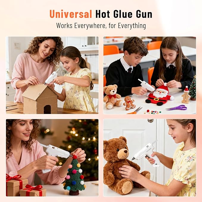 Katerk 3.7V Cordless Hot Glue Gun Kit, 90s Fast Heating, Mini Glue Gun with 15 Glue Sticks, USB-C Rechargeable with 2000mAh Built-in Battery, Ideal for DIY, Gift Making,School Crafts & Repairs (White)