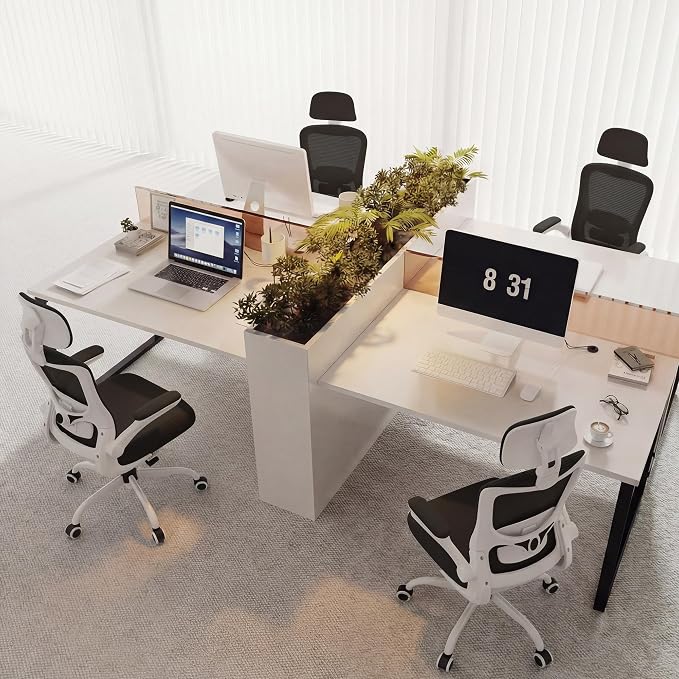 Ergonomic Office Chair for Long Hours, Padded Lumbar Support for Lower Back Relief, 330 lb Capacity, Comfortable Computer Desk Chair for Home Office, Computer & Study (Modern, White/Black)