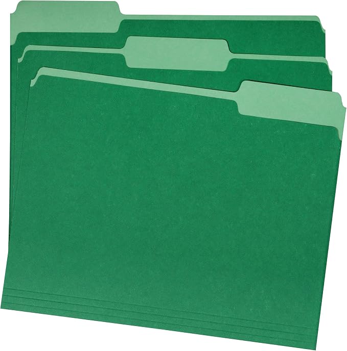 Amazon Basics File Folders for Organization, Letter Size, 1/3 Cut Tab, Bright Green, 36-Pack