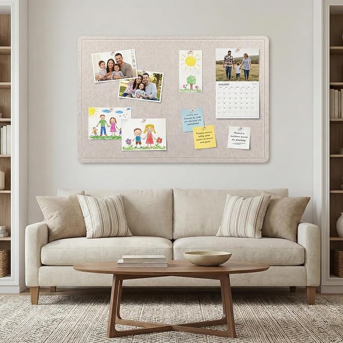 AKTOP Foldable Felt Bulletin Board for Wall, 24x36 inches, Latte | Large Cork Board Alternative with 25 Pushpins, Decorative Photo Display Board Pin Board, For Home, Office & School