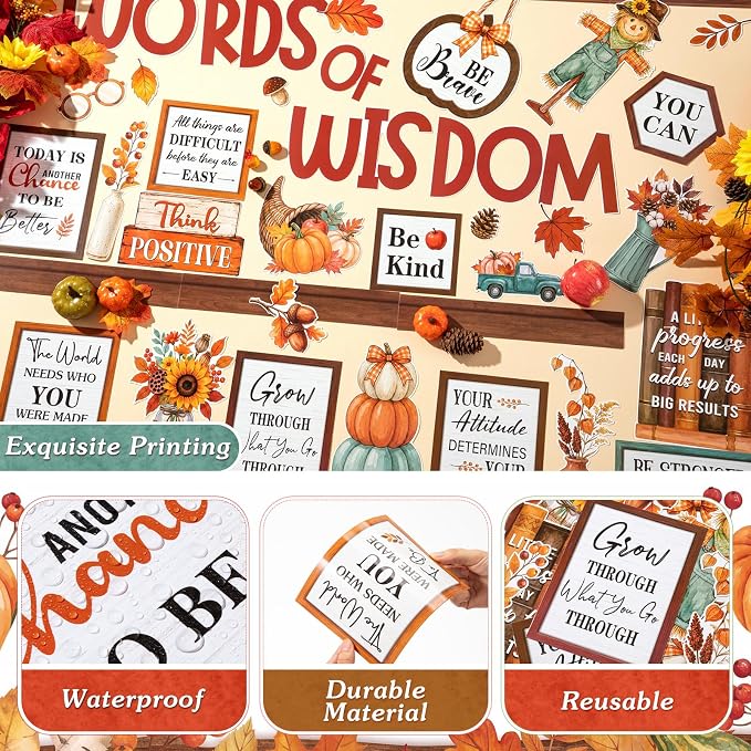 Mooliwe 57 Pcs Autumn Leaves Bulletin Board Set Fall Harvest Inspirational Classroom Decoration Cutout for School Office Chalkboard Door Wall Decor