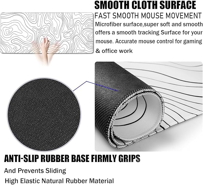 Gaming Mouse Pad, Large Mouse Pads Waterproof Extra Large Big Mouse Pad with Stitched Edge, XXXL Non-Slip Black Computer Mousepad for Gamer, Office & Home, Black Line