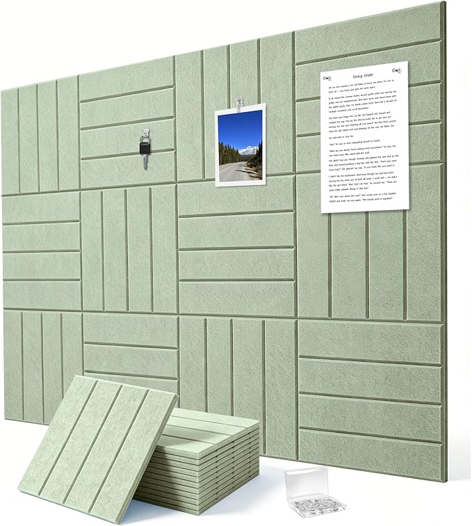 0.47" Thick Felt Wall Tiles 48"x36" Cork Board Alternative 12 Pack 11.81"x11.81"Felt Bulletin Board Pin Board with Removable Adhesive Tape&60 Pushpins for Home Office School(Bold-Sage)