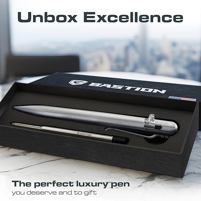 BASTION Titanium Bolt Action Pen - exclusive Hyperbolt & ZeroSeam, CNC Machined EDC Writing Tool, Refillable, Flagship Executive Gift Pen - Silver