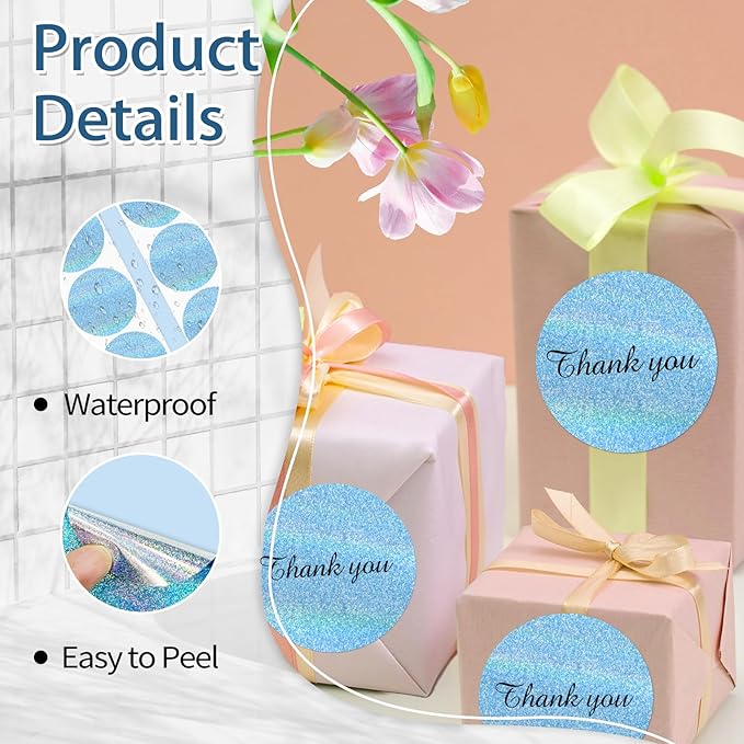 3 Inch Holographic Thermal Labels,Round Thermal Printer Labels,Waterproof Thermal Printer Stickers for DIY Logo Design,Name Tag,QR Code,Thanks Card 150 Labels/Roll (Blue dots)