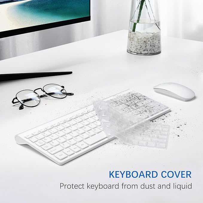 Wireless Keyboard and Mouse Ultra Slim Combo, TopMate - Matte White | 2.4G Silent Compact 2400DPI Mouse and Scissor Switch Keyboard Set with Cover, Batteries Included, for PC/Laptop/Windows/Mac