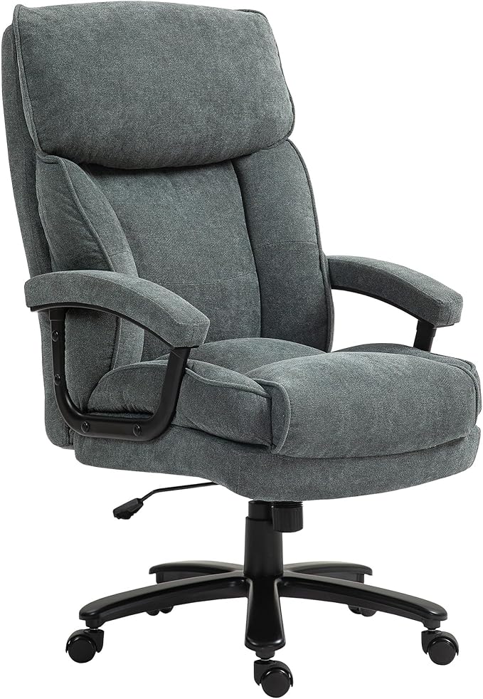 HOMCOM Big and Tall Office Chair, Up to 450 lbs. Overstuffed Executive Desk Chair with Swivel Wheels, High Back, for Heavy People, Gray