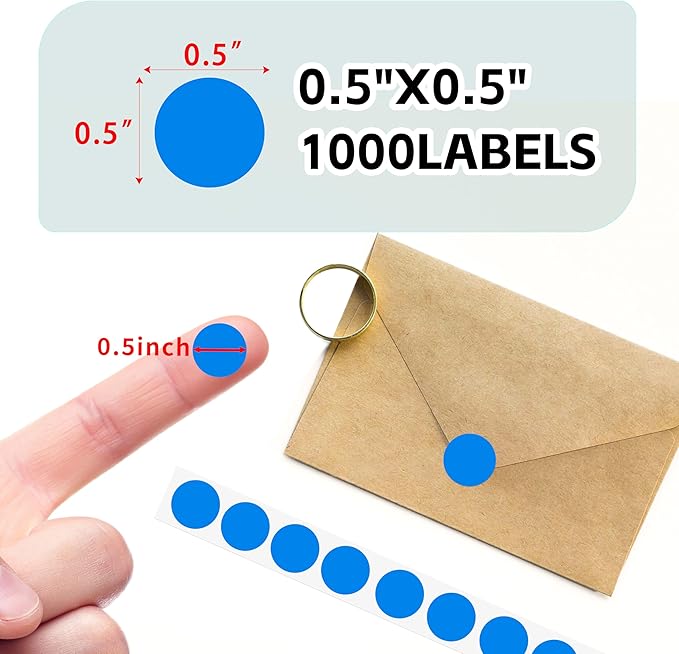 PARLAIM 1000pcs 1/2 Inch Blue Round Color Codding Labels on a Roll, Permanent Circle Dot Stickers in Plastic Dispenser Box, 0.5 inch Diameter for Home