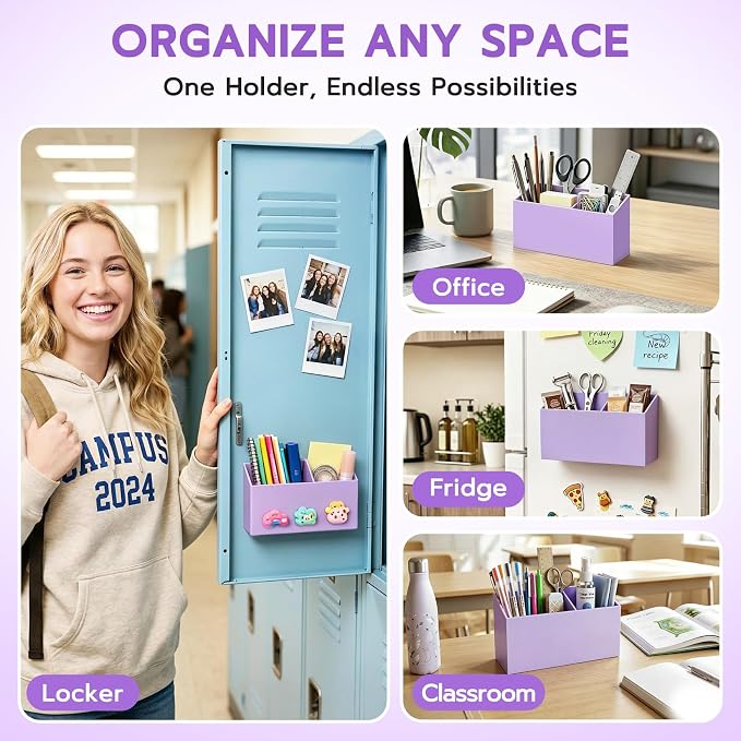 MR.MATE Magnetic Pen Holder, Purple Magnetic Cup for Fridge Whiteboard | Dry Erase Marker Pencil Holder with Acrylic Cup and Strong Magnet, Non-slip Design For Refrigerator Locker Office & Classroom